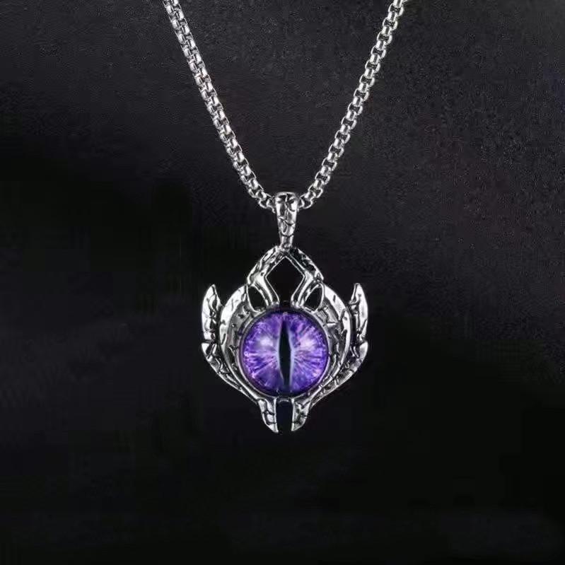 Longan Evil Eye Necklace: Titanium Steel with Orange Eyes - Trendy Hip-Hop Jewelry for Men