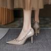 Pointed Shoes, Rivets, Shallow Mouth, Thin Heel Temperament, Single Shoes for Women's New Versatile Black High Heels for Women, Beautiful