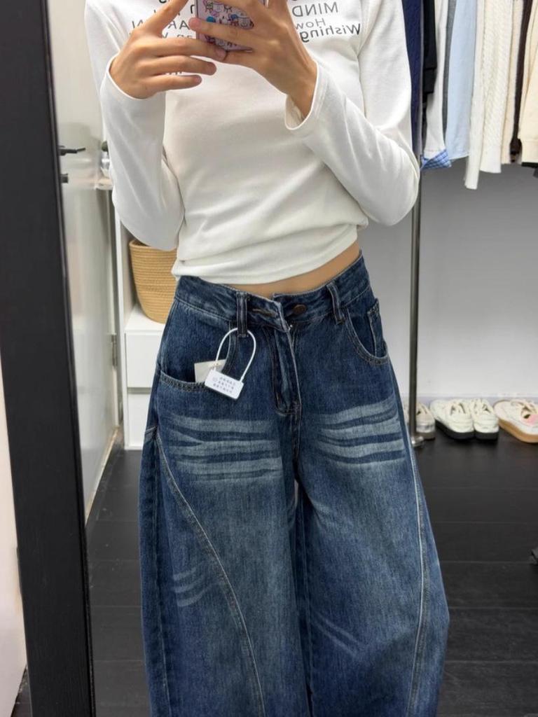 Plus Size Women's Vintage High Waist Wide Leg Jeans
