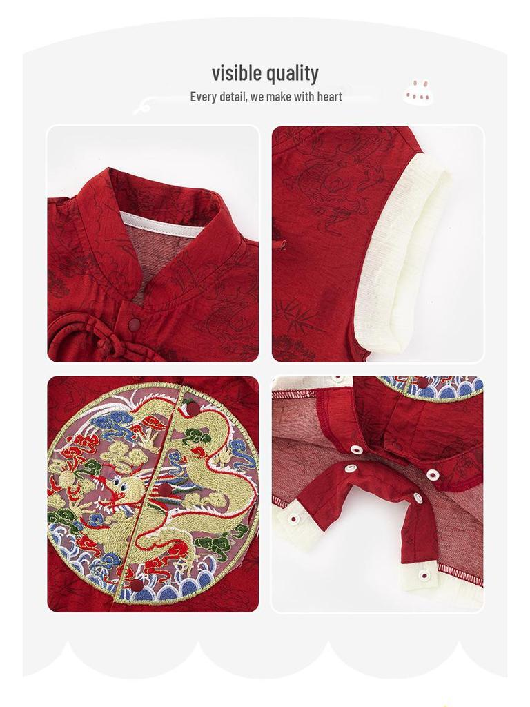 Boys' Chinese Festive Romper: Summer Harem Crawling Suit for First Birthday Banquet (Style 5303).