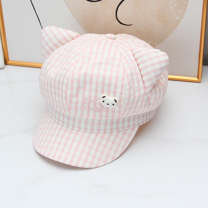 Sweet Plaid Cute Cat Ears Star Anise Hat Female Cap Spring and Autumn New Sweet Face Little Painter Hat Tide