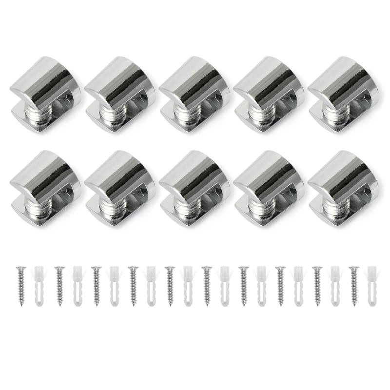 10Pcs Adjustable Zinc Alloy Glass Clip Cabinet Shelf Support Plates Bathroom Glass Holders for Fixing Bathroom Glass