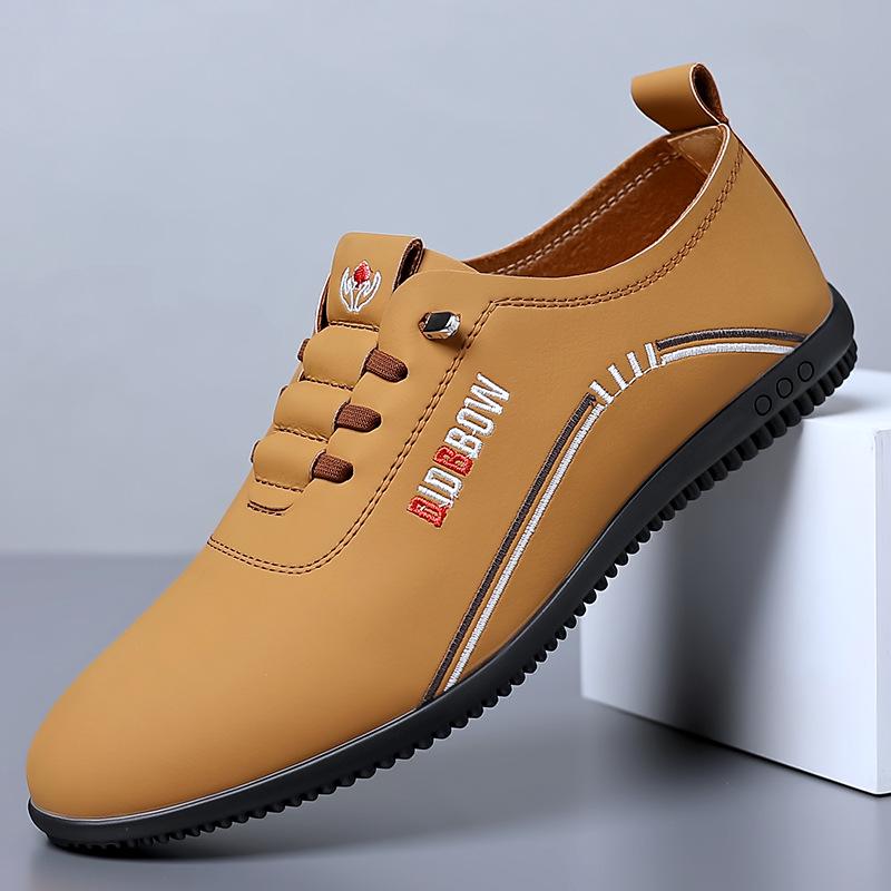 Men's White Leather Slip-On Casual Business Driving Shoes