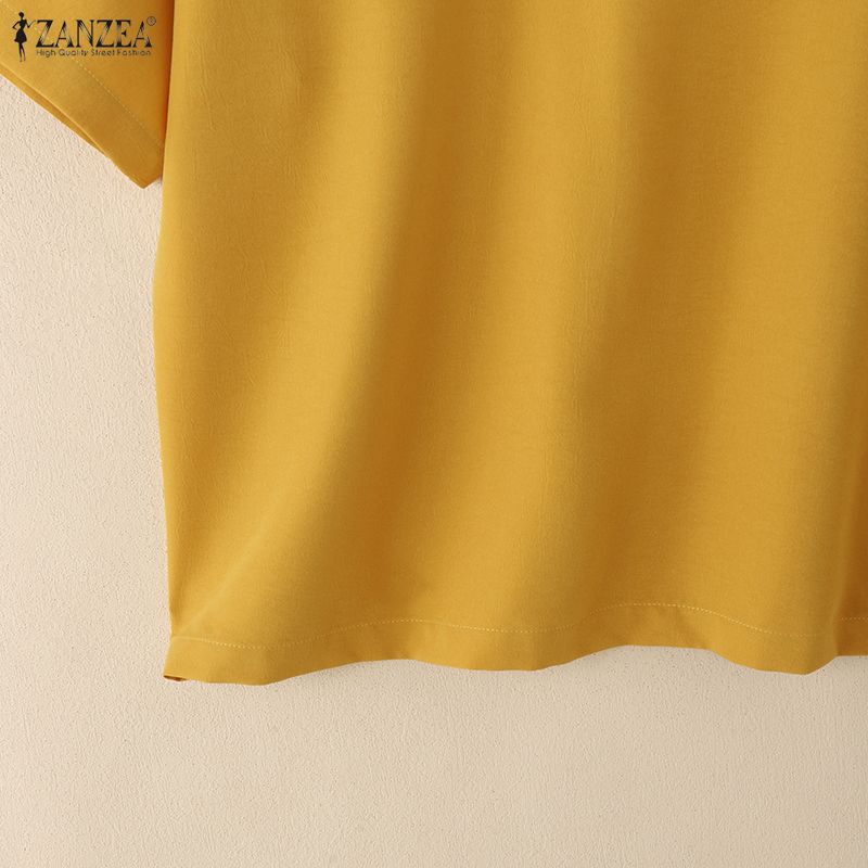 ZANZEA Women Loose Casual Stand Collar Summer Half Sleeve Blouse