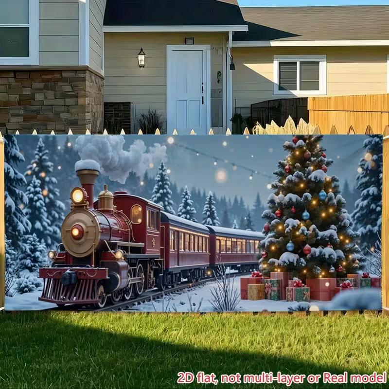 2D Christmas Train Winter Photo Backdrop Garage Xmas Decor Cloth