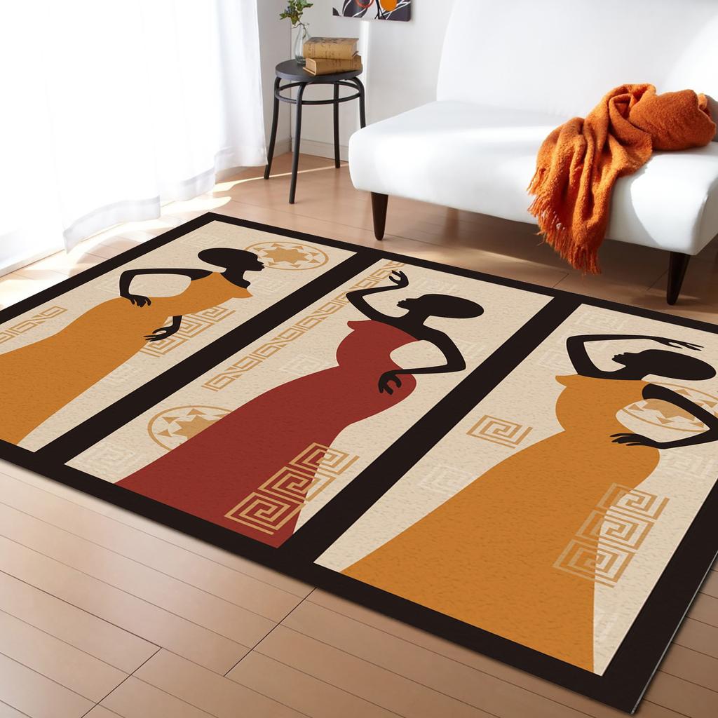 African Tambourine Geometric Lines Carpets for Living Room Anti-slip Carpet for Bedroom and Kitchen Floor Mats Home Decor Rug