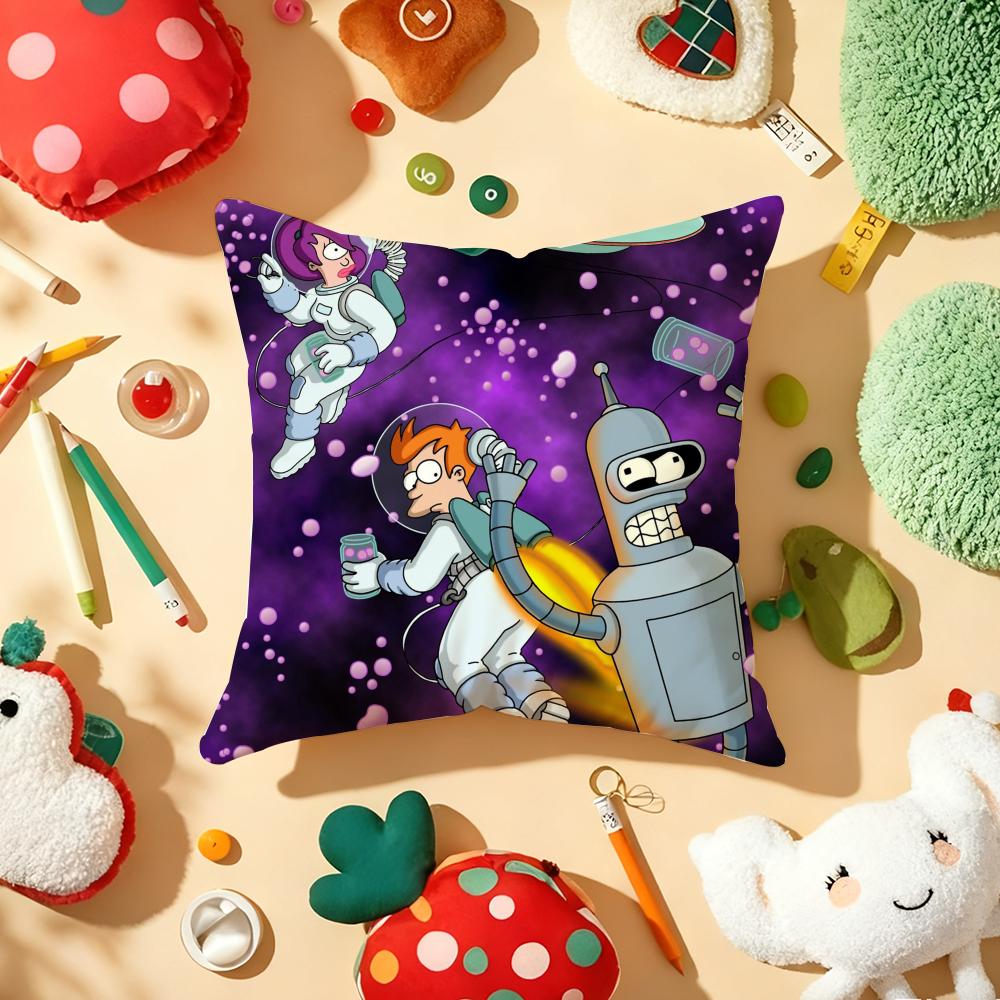 Cartoon F-Futurama Cushion Cover Plush Fabric Soft Double-Sided Printed Sofa Warm Winter Home Gift Pillow Cover