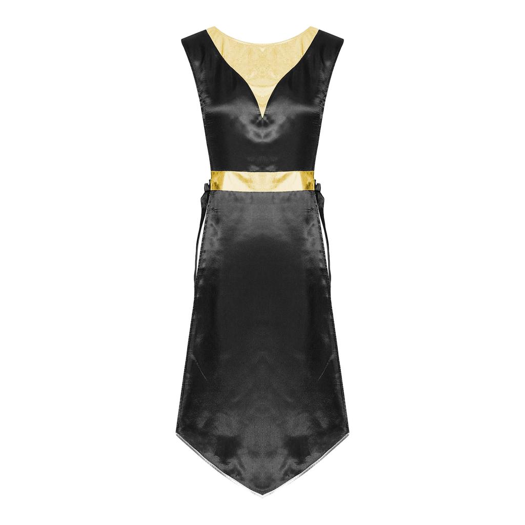 Women Church Worship Robe Choir Performance Tunic Metallic Patchwork Lace Up Sides Split Satin Dress