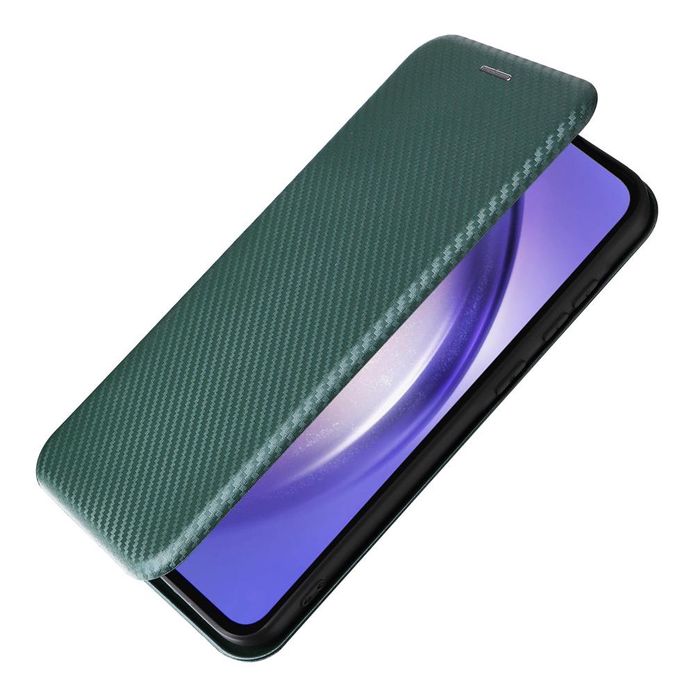 Compatible with Samsung A55 5G Global: Carbon Fiber Leather Flip Phone Case