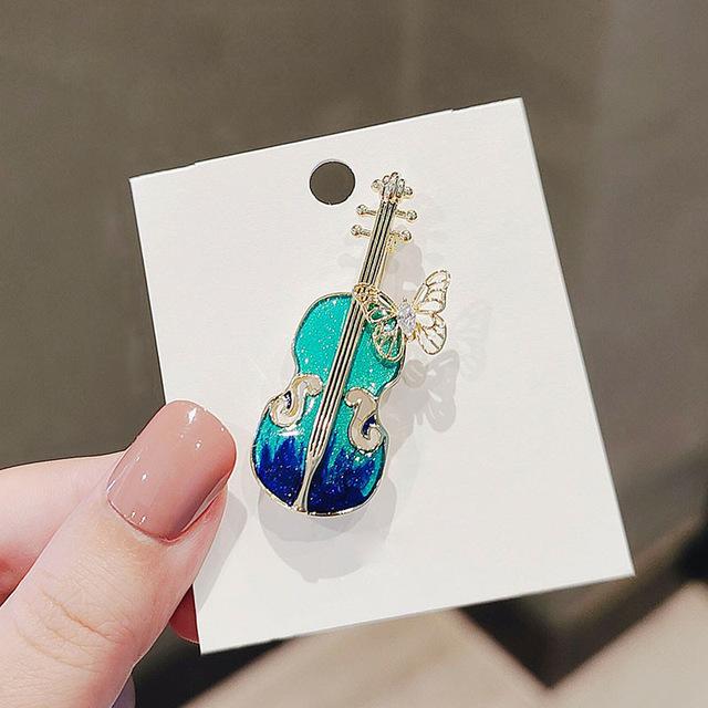 

Высококачественная эмалевая брошь в виде скрипки, булавки, милая бабочка, хрустальная булавка на лацкан, значок на свитер, костюм, модные броши, ювелирные аксессуары