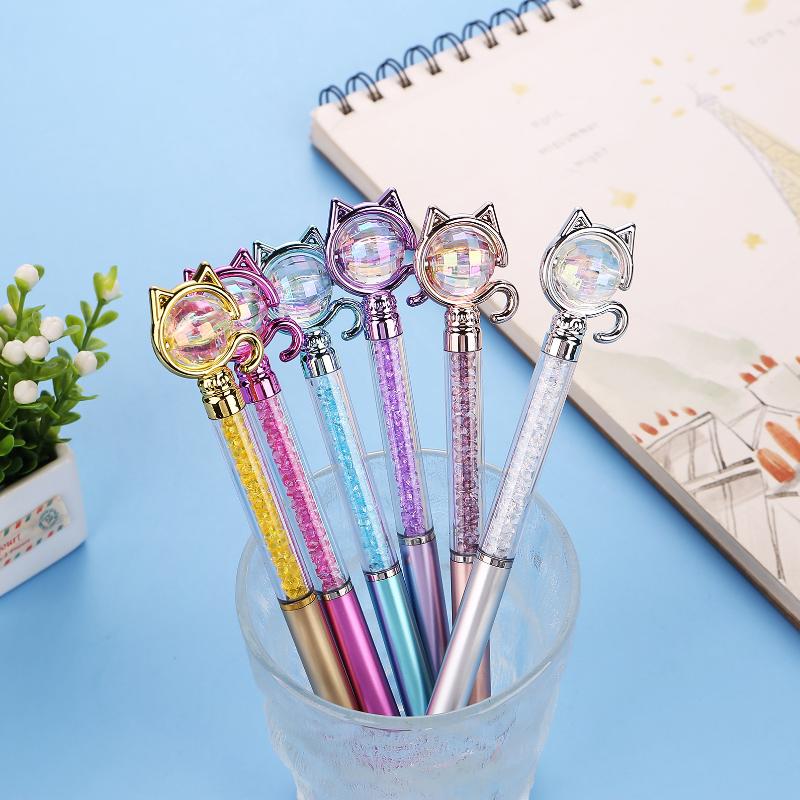 2Pcs Novelty Cat Shaped Rhinestone Pen Stationery School Office Supplies Gift Set