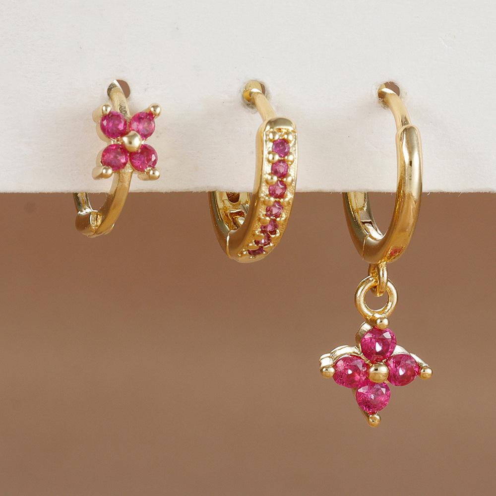 3-teiliges Modisches Orange Blau Zirkon Hängende Ohrringe Set für Damen Edelstahl Blume Dangle Ohrring Piercing Schmuck