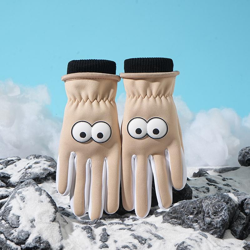 Herbst- und Winter Outdoor Kälteschutz und Wärme Fleece Schneespiel Anti-Rutsch Reiten Cartoon Großauge Winddichte Handschuhe