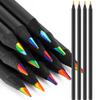 Accuprints 4 Pcs Colors Rainbow Pencils For Kids Adults, Rainbow Colored Pencil Art Supplies For Girls Boys, Black Woode