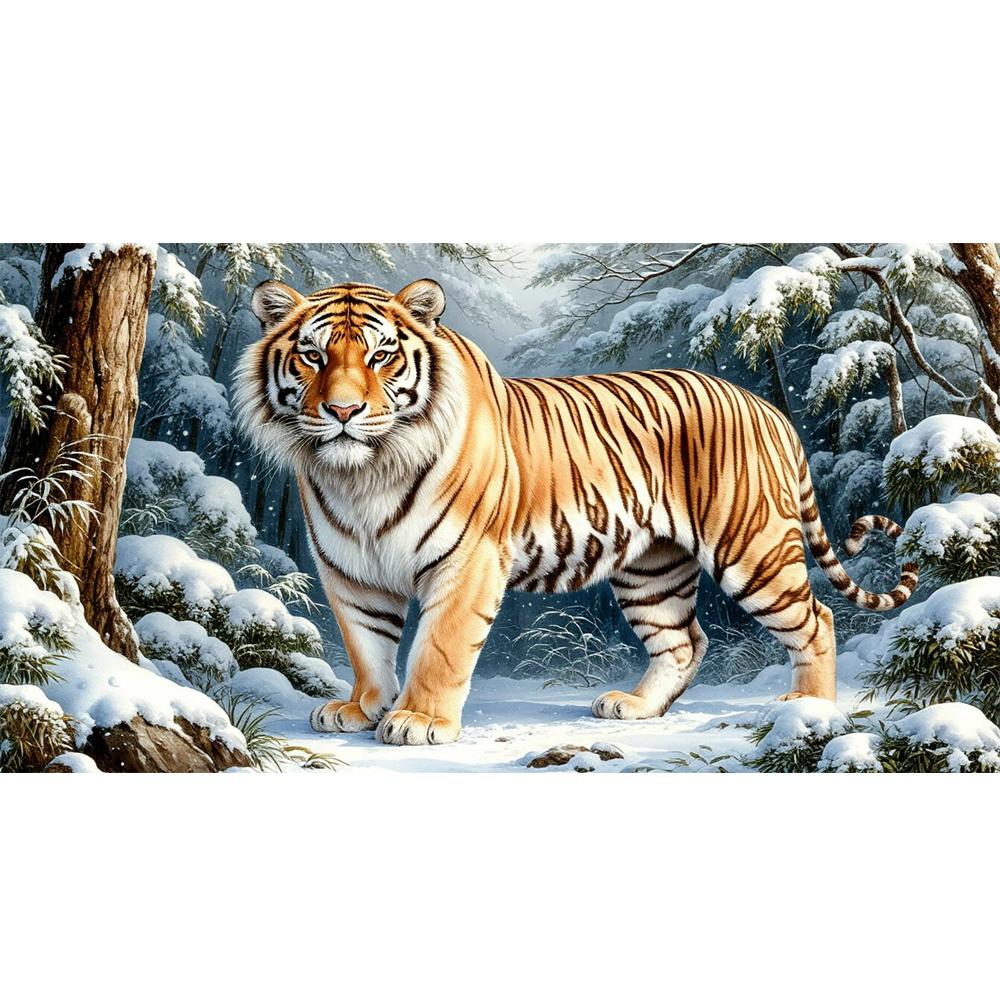 Große Größe Mosaik DIY Voll Diamant Malerei Kits Kunst Wolf Tiger Leopard im Schnee Stickerei Kreuzstich Strasssteine