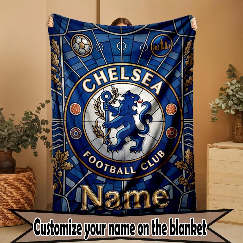 Custom Name Personalized Chelsea Football Club Print Blanket, Home Decor, Bedroom, Sofa, Camping, Couch, Gifts for Birthday Christmas