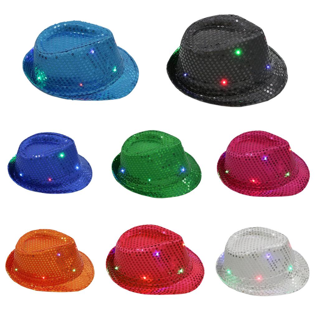 Lights Mardi Gras Sequin Light Up Fedora Hat Themed Party Fedora Hat Supplies Kids Blingbling Show Dance Jazz Hat