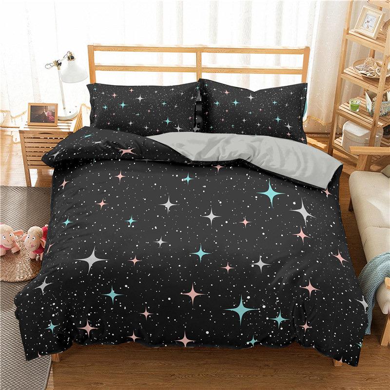 Stars Bedding Set Night Sky Kids Girls Boys Duvet Cover Set Dark Blue Home Textiles Galaxy Bedclothes Men Women Soft Quilt Cover