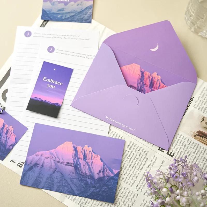 1 Set Aesthetic Vintage Envelopes Letter Paper Kit for Kids INS Casual Beauty Landscape Journal Pack Paper Envelopes Gift