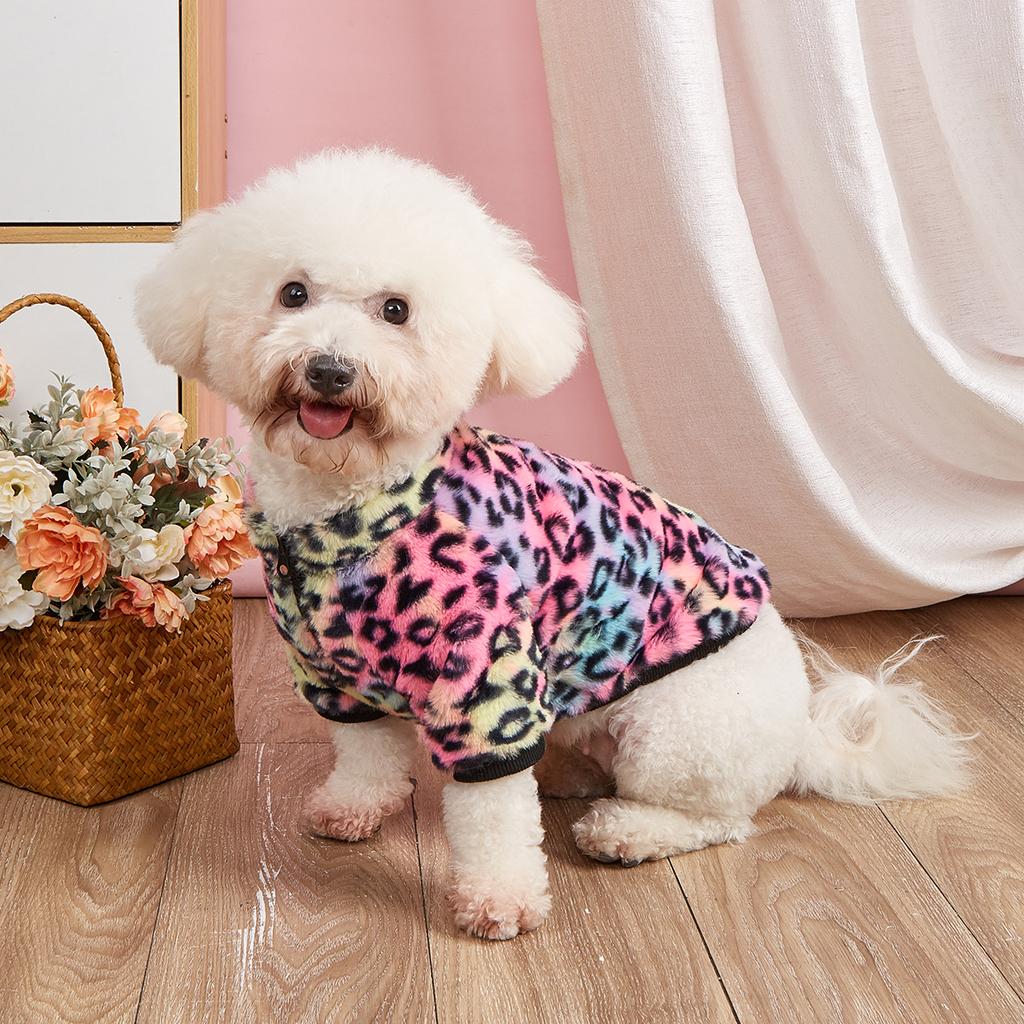 Haustierkleidung für Hund Katze Welpe Tanktop Bunt Leopard Fuzzy Mantel Sweatshirt Hundeoutfits für Kleine Mittelgroße Hunde für Herbst Winter