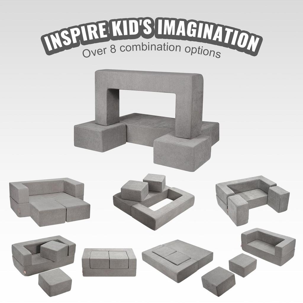 Modular Kids Play Couch 4Pcs DIY Creative Child Sectional Sofa Dark Grey