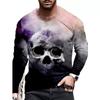 Edgy Skull Graphic Long Sleeve T-Shirt, Cool Streetwear Top for Men