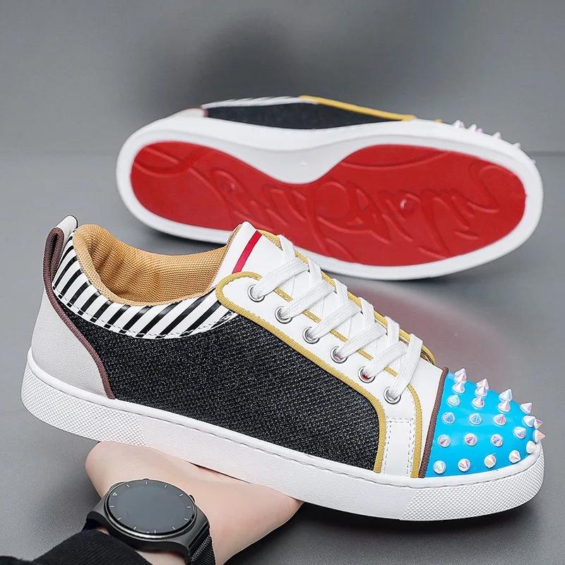 Sneakers Casual Men Designer Rivet Bling Punk Board Shoes Fashion Microfiber Leather Fabric Height Increased Flat Platform Shoes