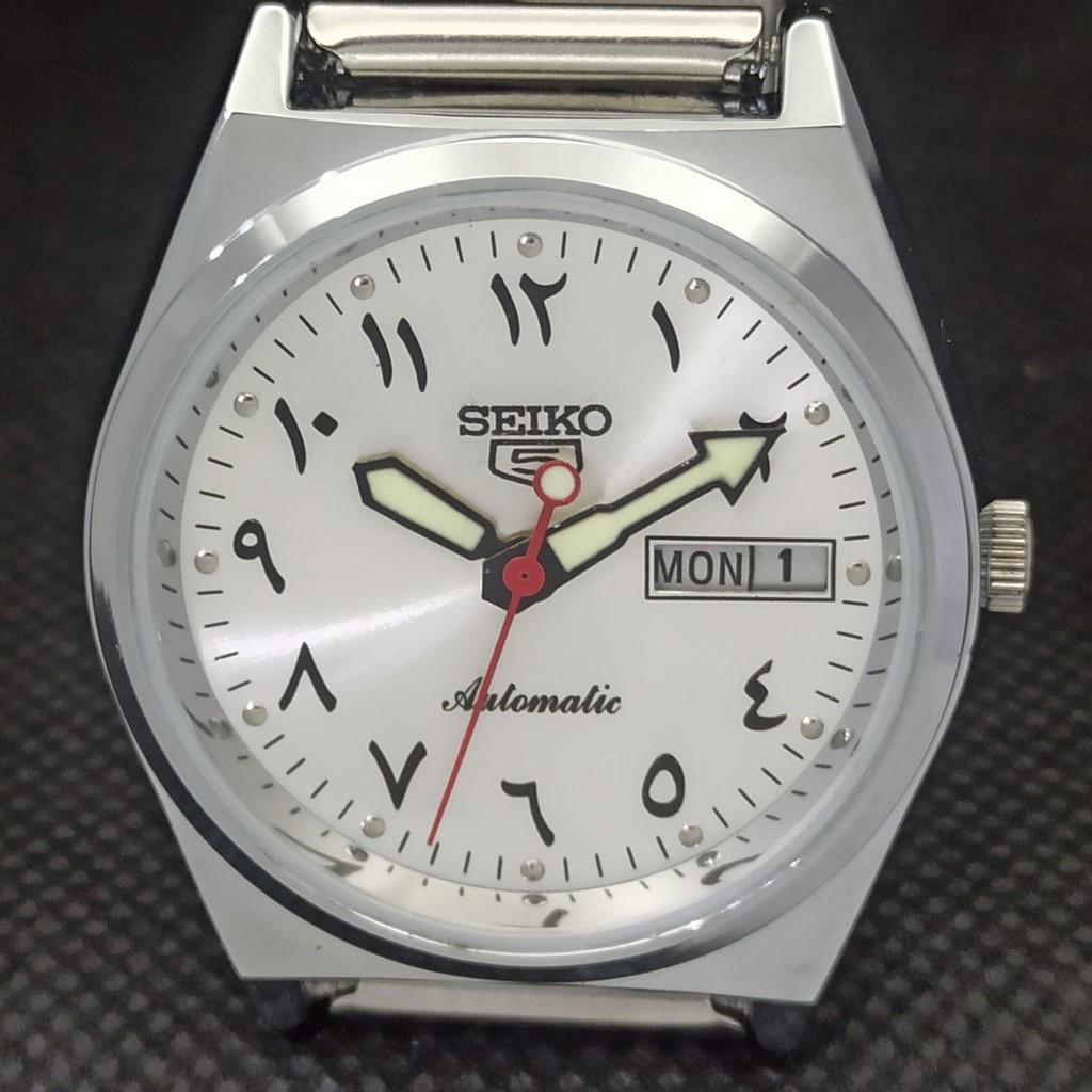 Generalüberholte Vintage-Armbanduhr Seiko 5 Auto 6309A aus Japan mit arabischer Schrift, Silber, a298956-2, Seikoa298956