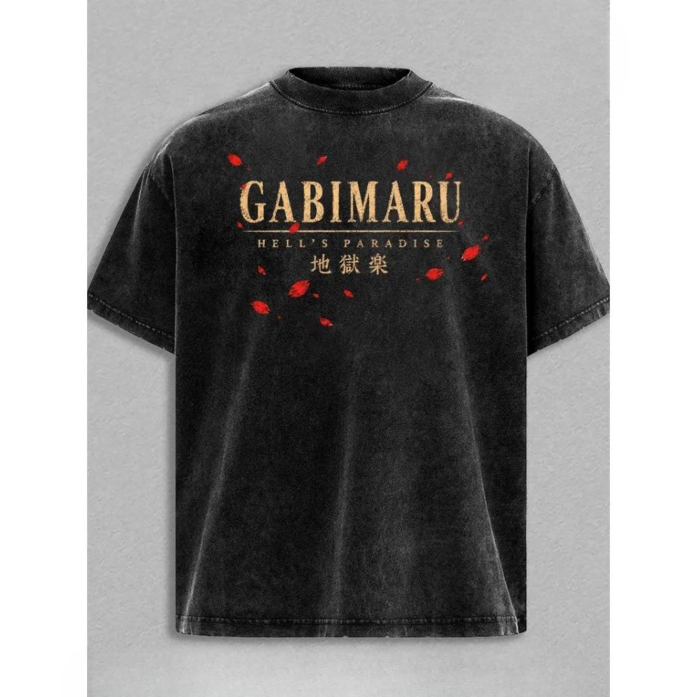Vintage Washed T‑shirt Hell's Paradise Gabimaru Front Back Print Unisex Anime Oversized Short Sleeve Tee