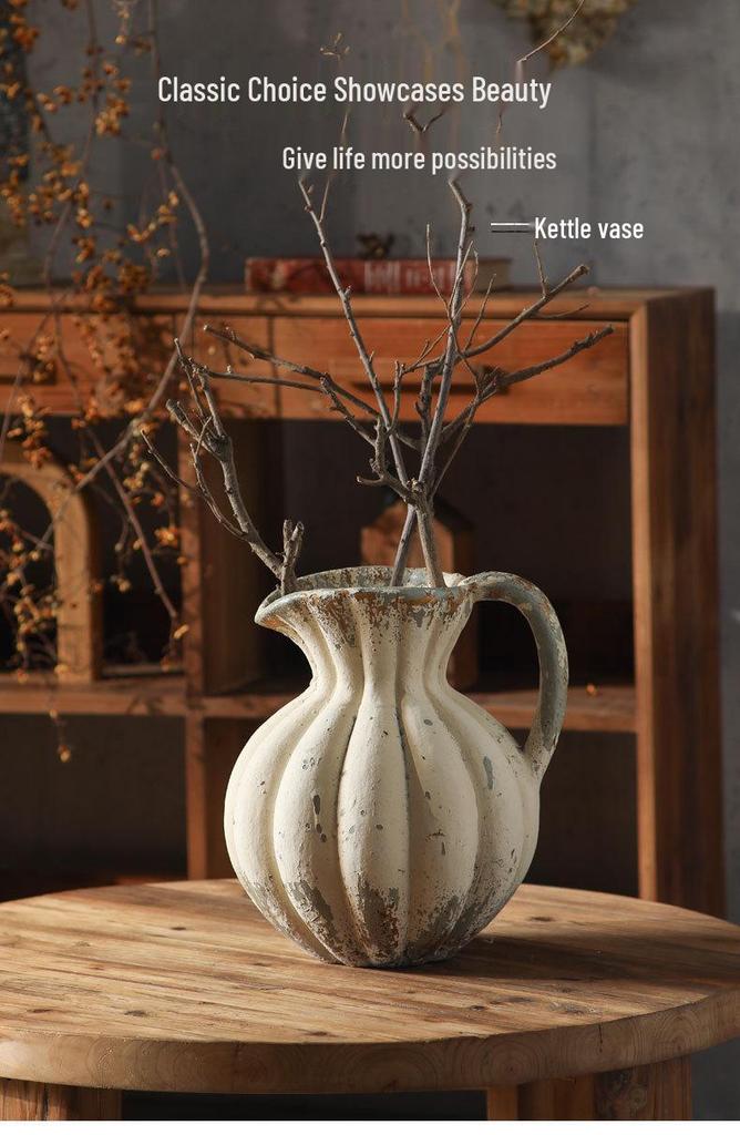 Wabi-sabi Vintage Kettle-Shaped Zen Vase for Dried Flowers