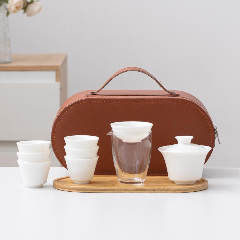 White Suet Jade Porcelain Travel Tea Set Business Company Mid-Autumn Festival Gifts