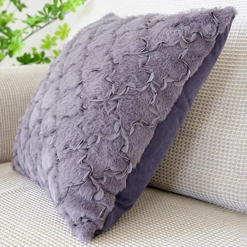 Plush Plaid Flower Pillowcase Solid Color Pillow Case Winter Throw Cushion Cover for Sofa and Bedside Cojines Decorativos