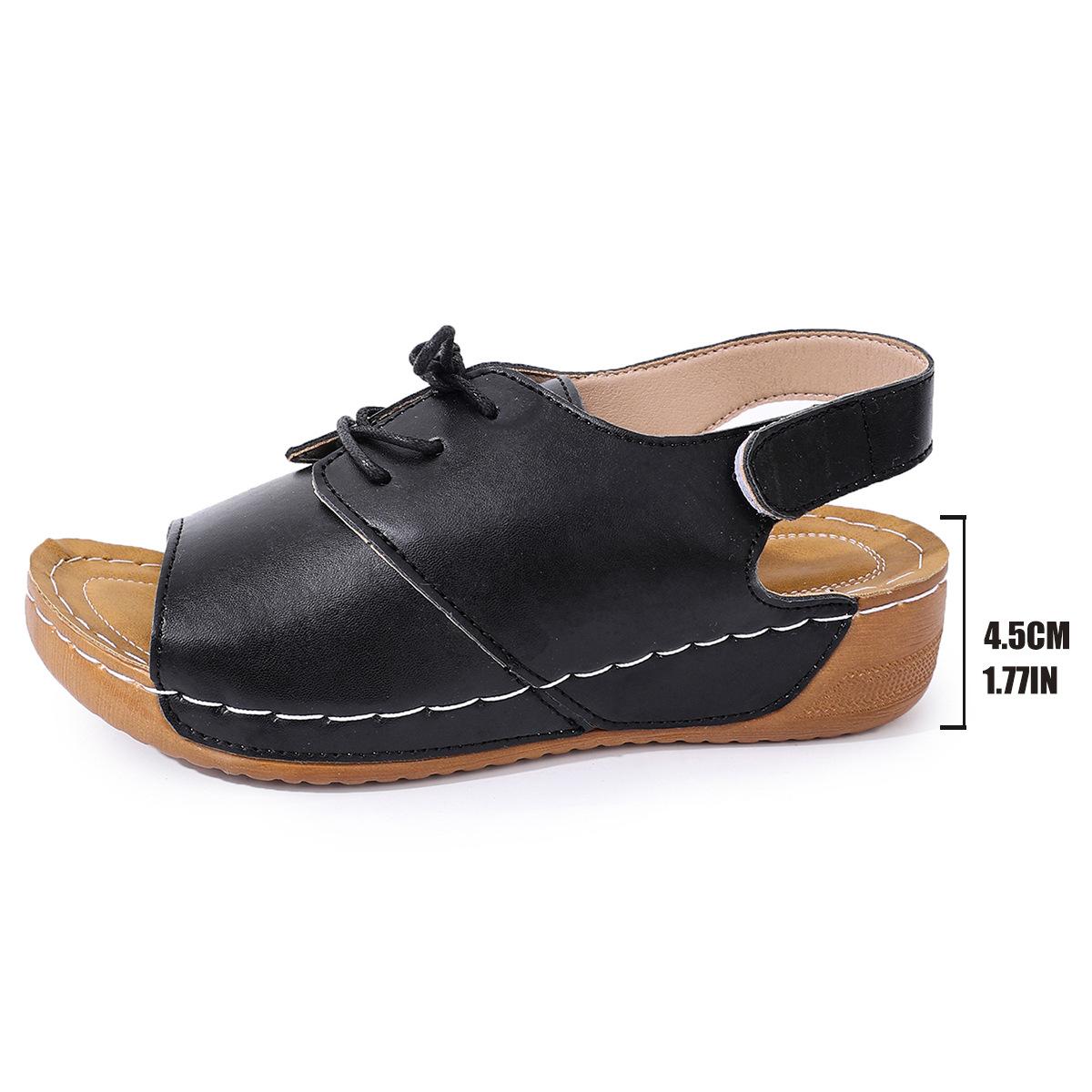 

Европейские, американские и римские сандалии со шнуровкой «рыбий рот» летние новые пляжные сандалии с толстой подошвой, одной педалью, круглым носком, открытым носком и липучкой 36 чёрный