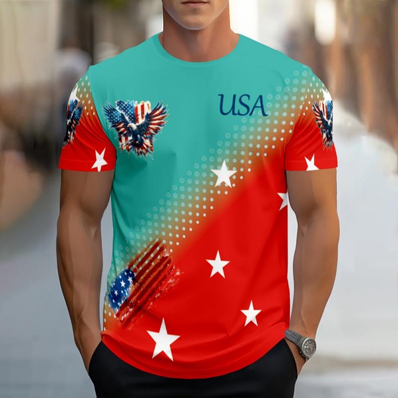 

American Flag Eagle Pattern T-Shirt For Men America USA 3D Print Tees Short Sleeve Sport 6XL