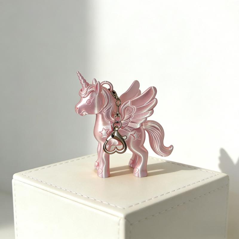 Korean Fashion Pink Unicorn Pegasus Keychain 3D Printed Cute Bag Charm Heart Clasp Backpack Pendant Women Keyring Gift for Girls