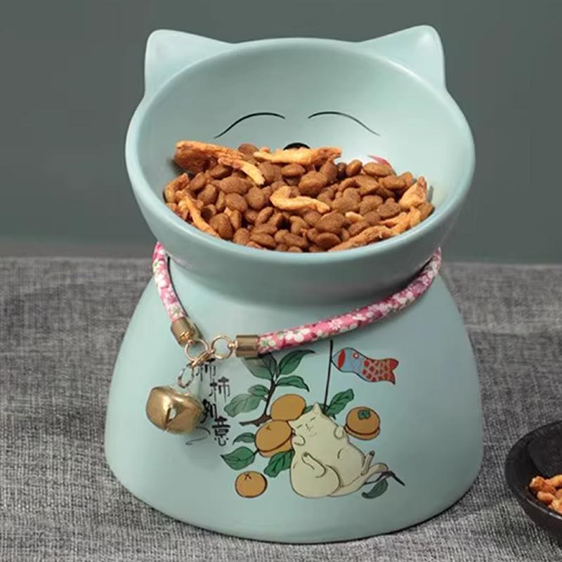 

Creative Ceramic Drinking Water Food Tall footed Bowls, Anti Overturning Neck Protection, Large caliber, Cat Bowl, Supplies, 1Pc 14.5X12CM
