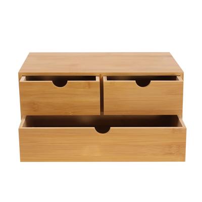 Bamboo Desktop Storage Organizer with Drawers, Drawer Box, Bamboo Mini Six-Drawer Cabinet,Integrated Design, 3-Drawer Makeup Box