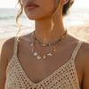 2pcs Bohemian Rice Beads Starfish Pendant Necklace Set for Women Seahorse Conch Fish Tail Clavicle Chain Summer Beach Jewelry