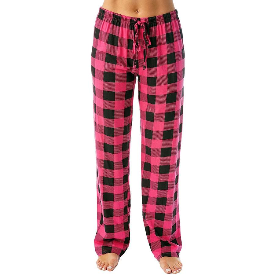 Women's Spring/Autumn Tie-Waist Plaid Printed Pants Casual Trousers Loungewear Pants