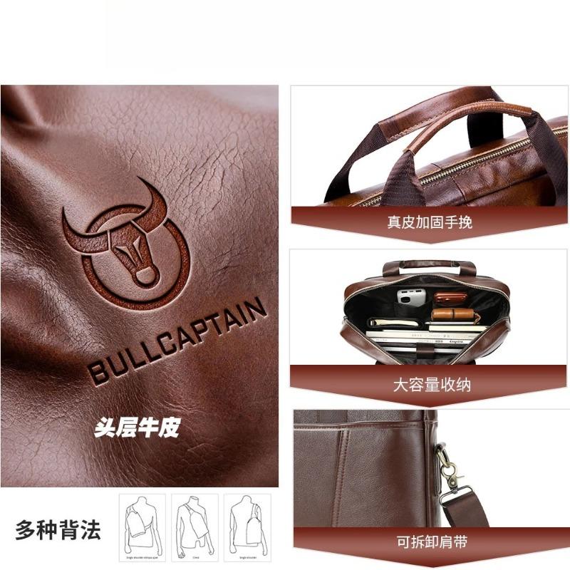 New Vintage Genuine Leather Briefcase 15.6" Laptop Bag Men's Large Capacity Business Crossbody Shoulder Handbag for Daily Use