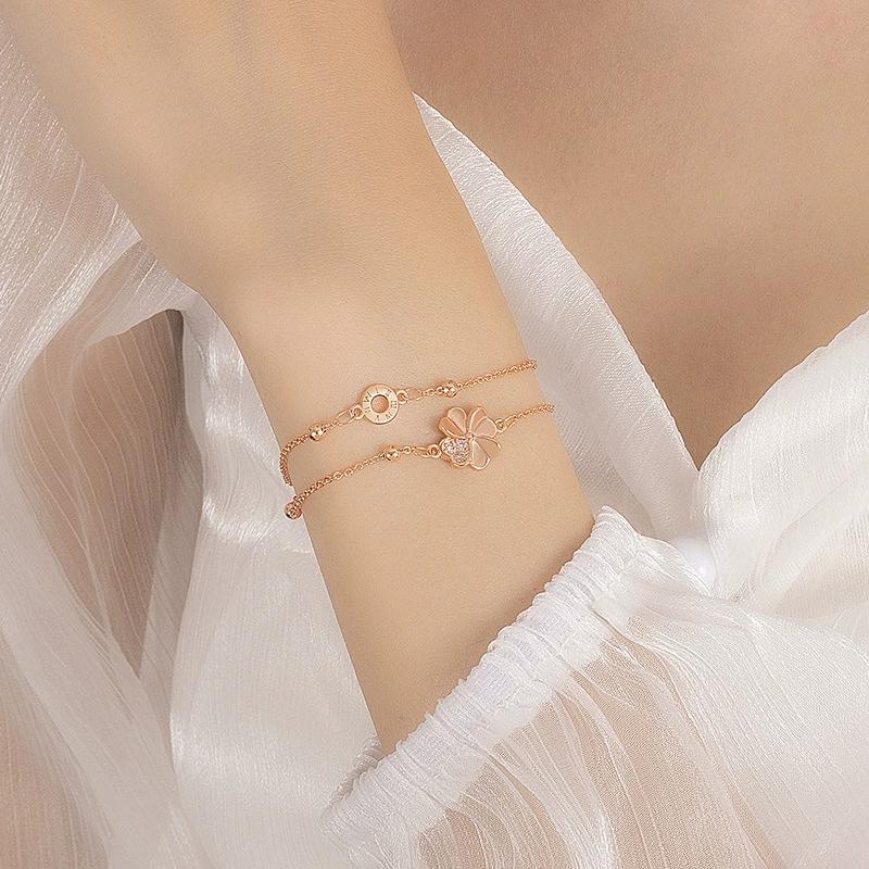 Clover Double Layer Bracelet Luxury Romantic Bracelet Gift for Girlfriend and Best Friends Fashionable 925 Silver Jewelry KOFSAC