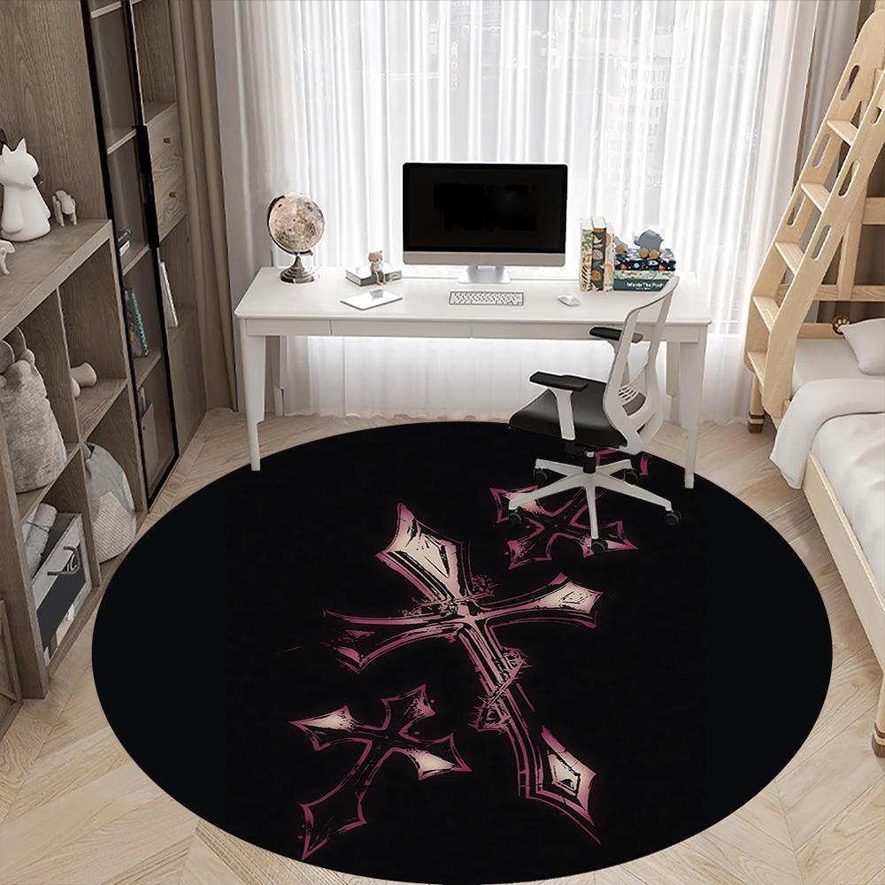 1pc Gothic Cross Office Round Area Rug, Indoor Mat Suitable ForOffice, Under Office Chairs Bedroom Living Room Home Decor T189