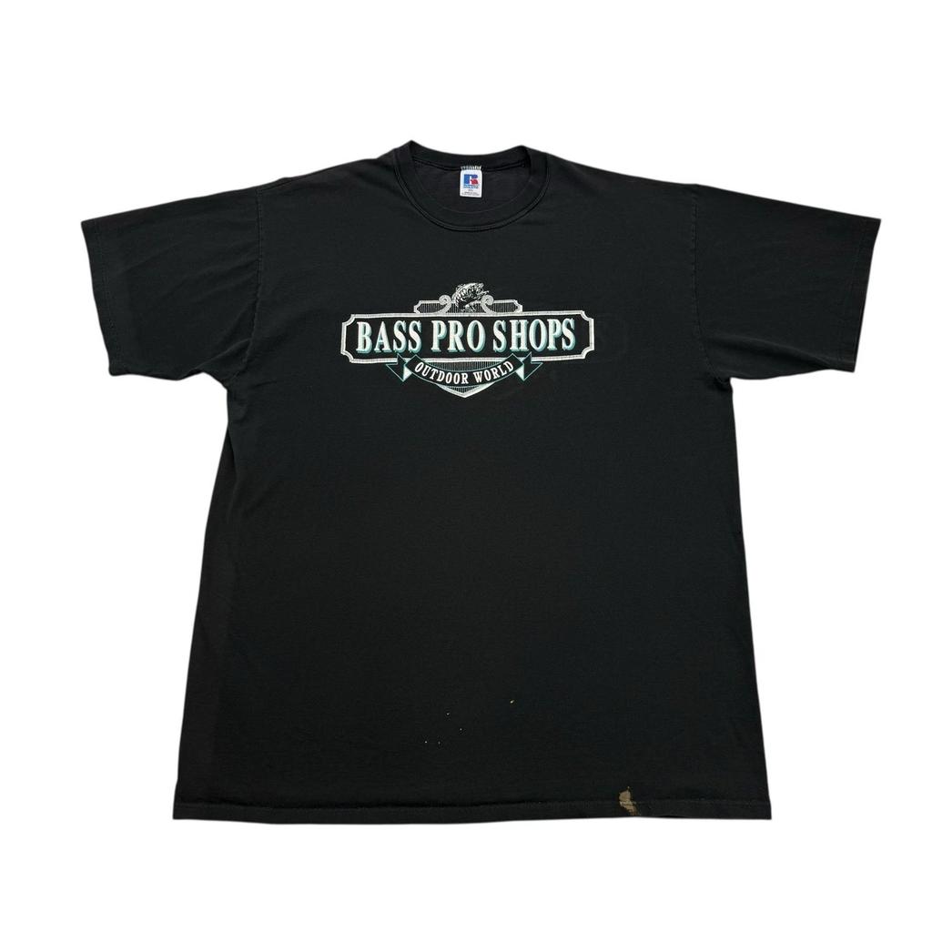 Vintage Bass Pro Shops Shirt Mens XXL Black Short Sleeve Outdoor World Fish