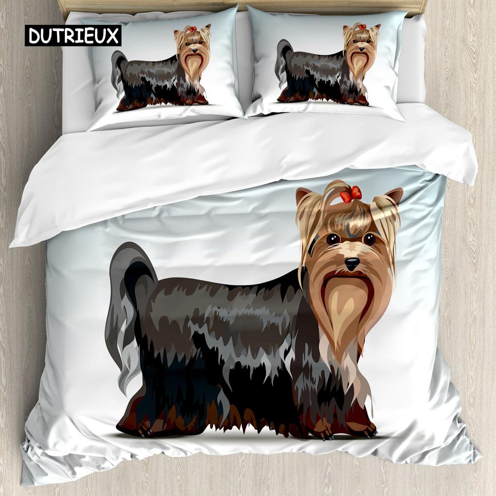 Yorkie Sada povlečení Pes se sluchátky Hudba 3dílná ložní souprava pro děti Dívky Chlapce King Size Štěněcí motiv Měkký povlak na přikrývku