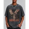 European sizes Stylish Round-Neck Casual Vintage Washed T-Shirt Featuring a Design Comfortable Loose Fit Retro Casual Streetwear