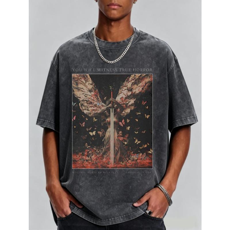 European sizes Stylish Round-Neck Casual Vintage Washed T-Shirt Featuring a Design Comfortable Loose Fit Retro Casual Streetwear