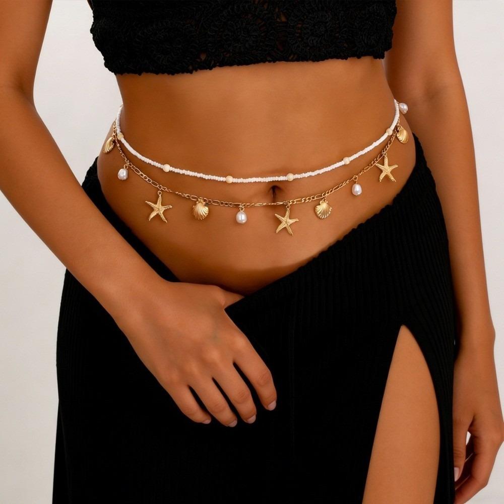 2 Pcs/set Shell Beads Body Chain Imitation Pearl Belly Chains Elegant Starfish Waist Chain  Summer