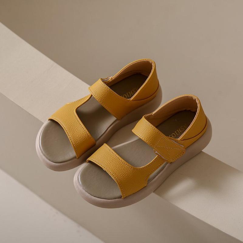 

2025 summer new large size flat sandals Velcro casual soft sole Roman shoes soft surface student women s shoes 35 жёлтый