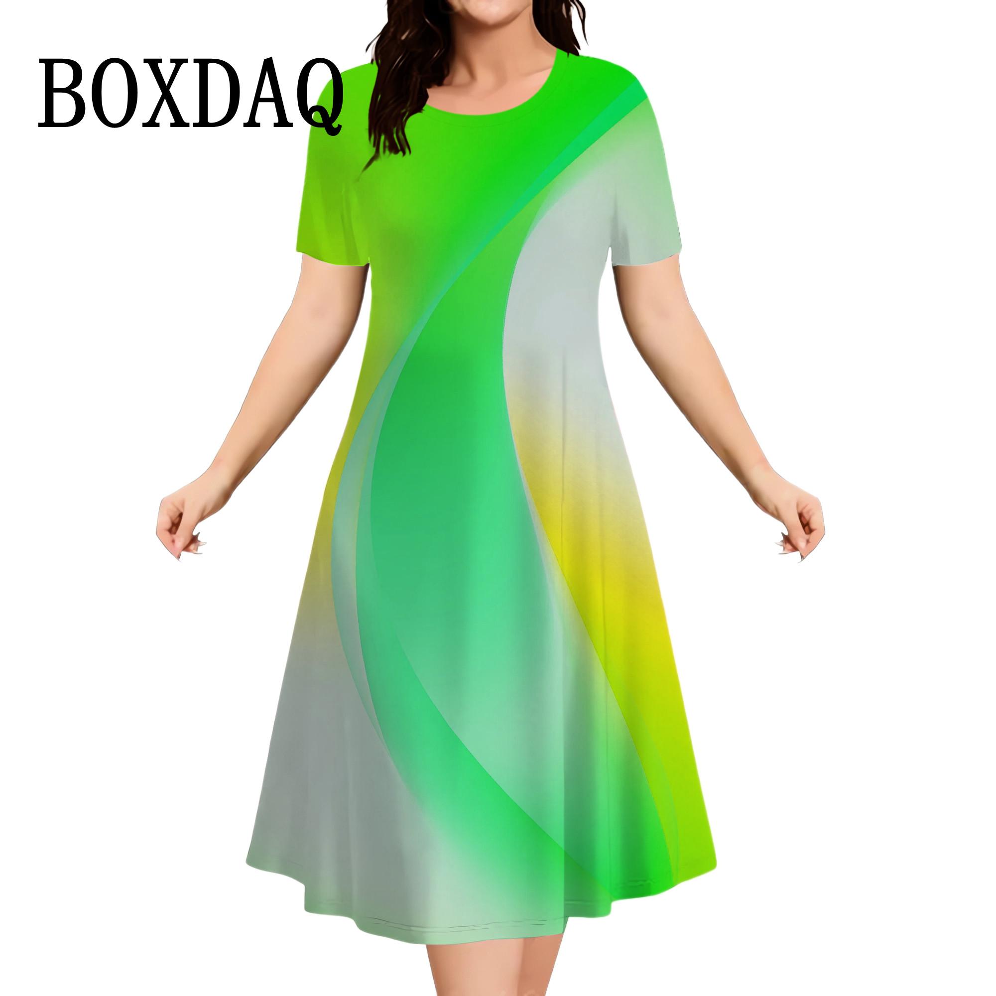 

2025 Женская мода градиентный полосатый принт лето свободная элегантная женская одежда повседневные короткие рукава вечерние платья 3XL