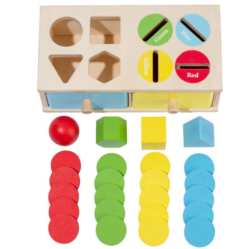 Kids Wooden Geometric Coin Box With Color Matching And Cognitive Toy Learning